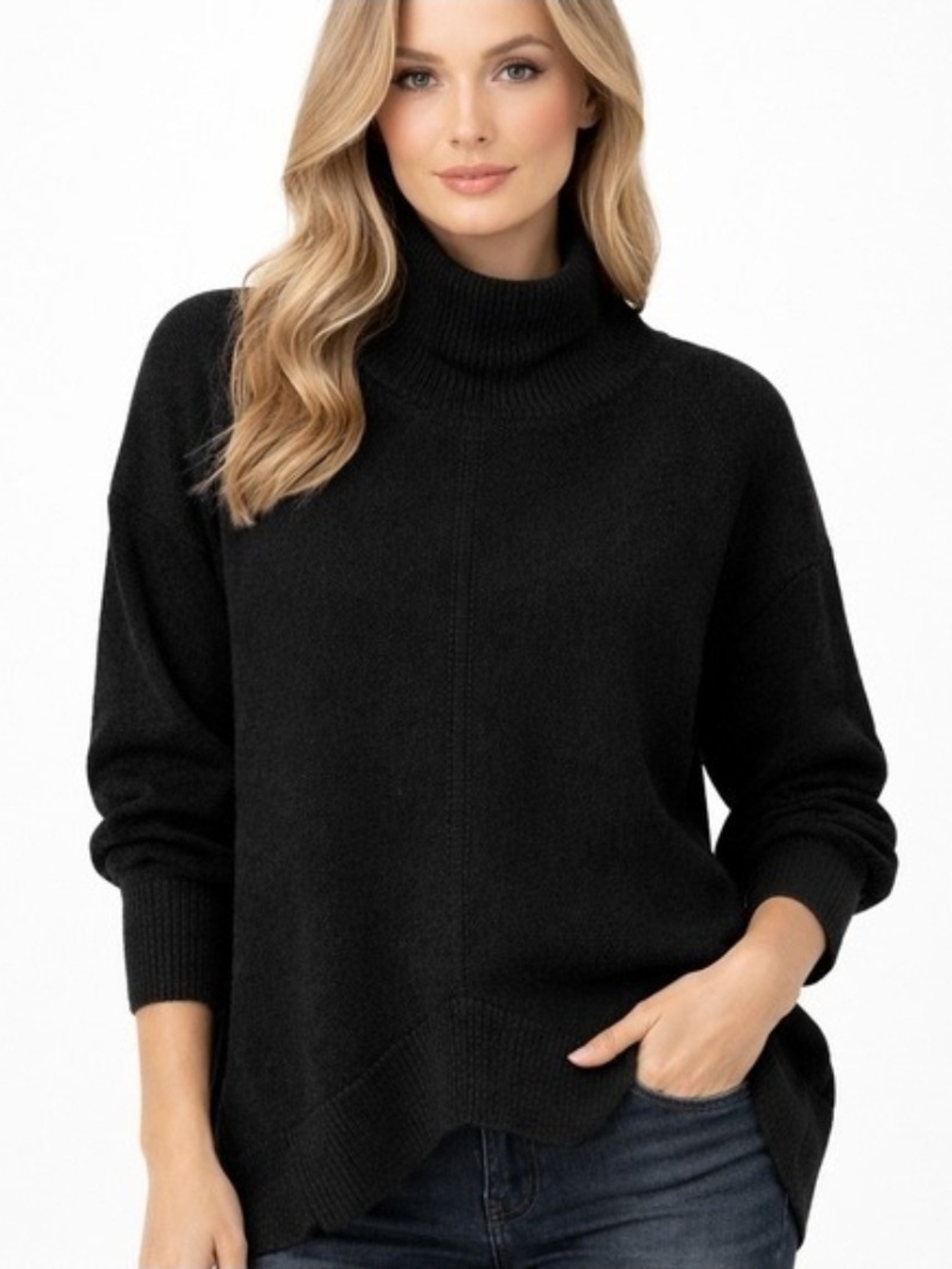 Maeve Anthropologie Crystal Oversized Black Mock Turtleneck Sweater - Medium